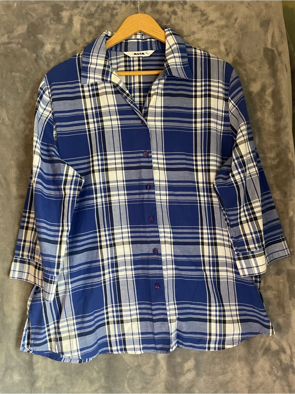 Alia Blue and White Plaid Shirt